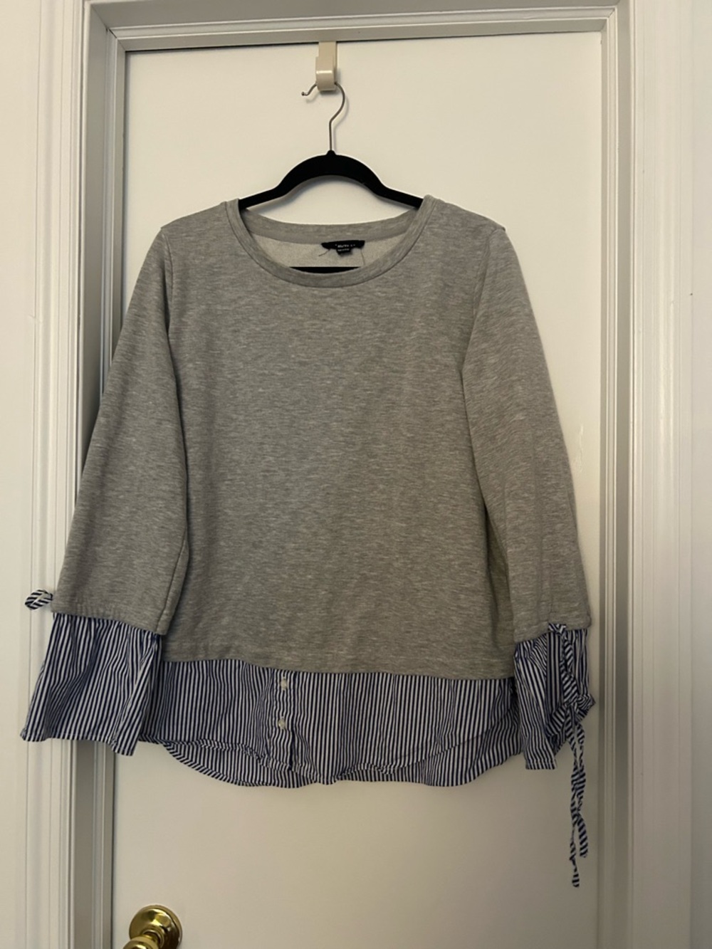 Casual Layered Grey & Blue Stripe Women’s Blouse